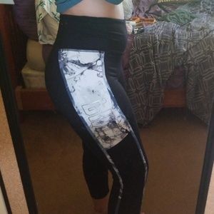 PINK Marble and Black Leggings